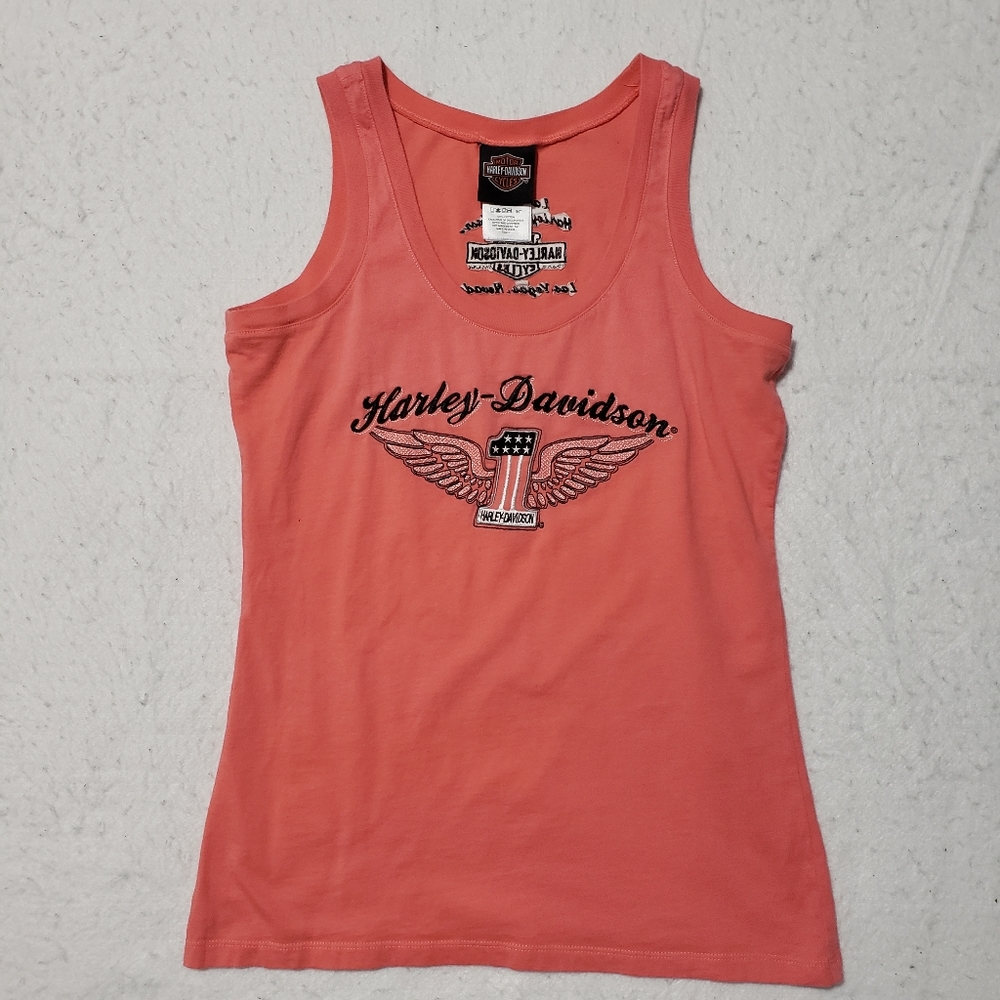 Harley Davidson Pink Tank Top Woman's Size Large Las Vegas Nevada 100% Cotton